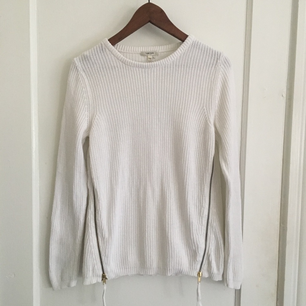 Tyler Boe White Double Zip Knit Sweater M